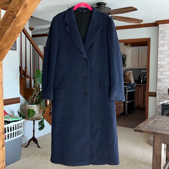 Vintage Franco’s Navy Wool Trench Length Pea Coat Large - Picture 1 of 9